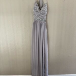 Emerald Sundae Gray Sleeveless Plunge Maxi Gown